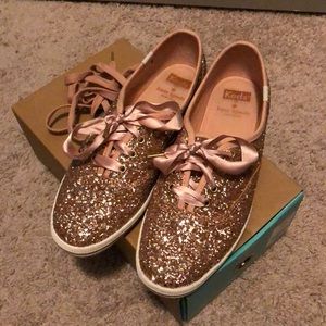 Rose gold Kate Spade glitter Keds